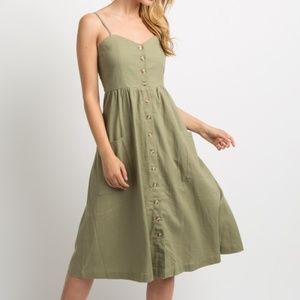 Olive Button-Up Aline Midi Dress. Size M (4-6)